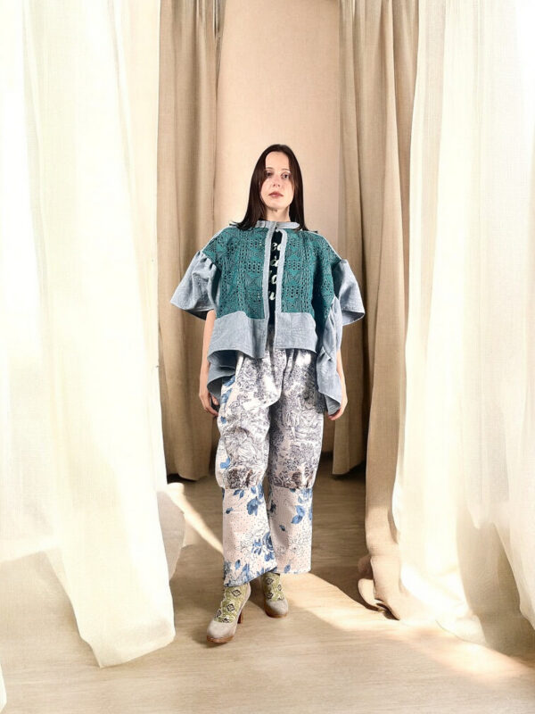 Denim Blue Jacquard Crochet Jacket Denim Blue Jacquard Crochet Jacket