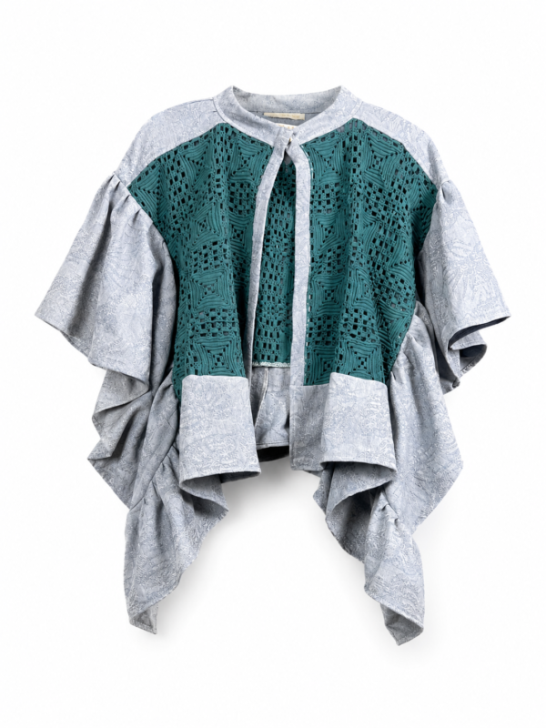 Denim Blue Jacquard Crochet Jacket Denim Blue Jacquard Crochet Jacket