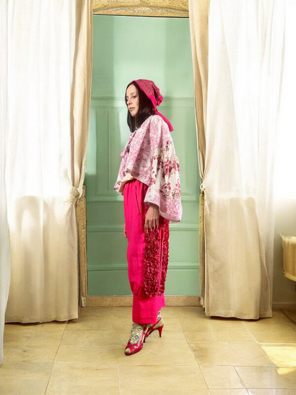 Pink Toile Floral Bow Jacket