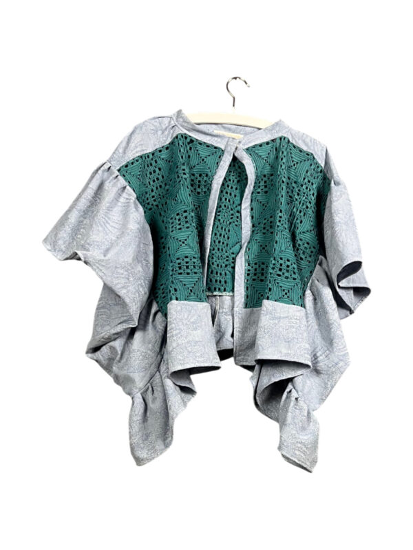 Denim Blue Jacquard Crochet Jacket Denim Blue Jacquard Crochet Jacket