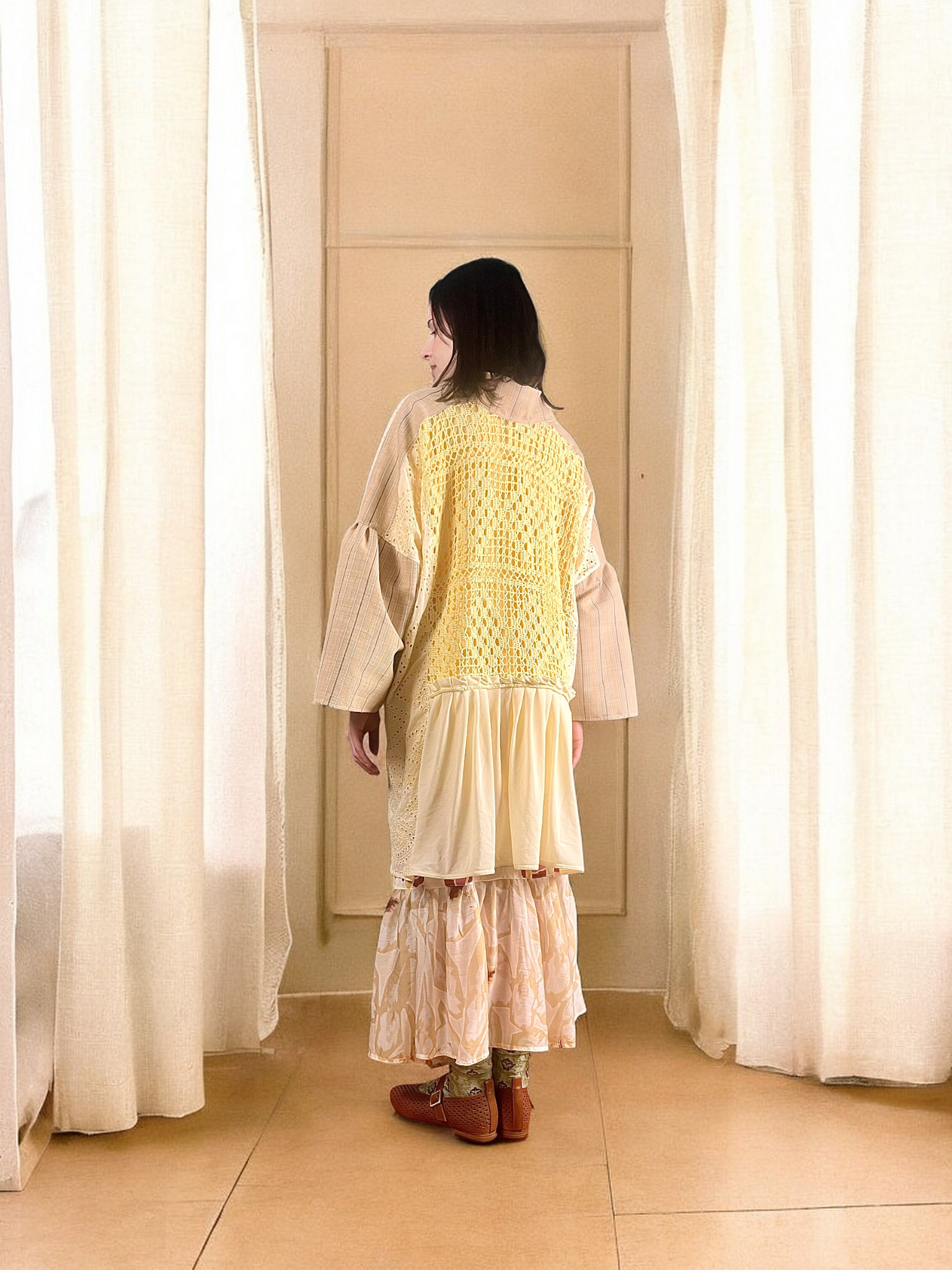 Beige Crochet Kimono Jacket Beige Crochet Kimono Jacket