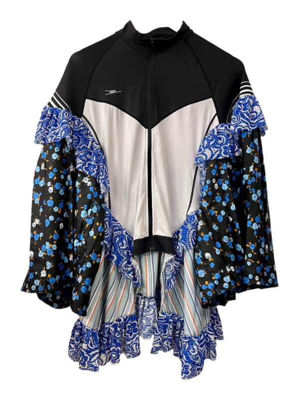 Upcycled Track Jacket Ruffle Top