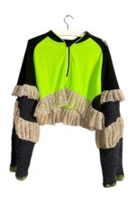 Neon Green and Black Sports Top with Mesh Ruffles Neon Green and Black Sports Top with Mesh Ruffles