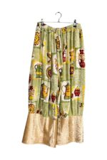 Green Vintage Print Pants with Satin Hem Green Vintage Print Pants with Satin Hem