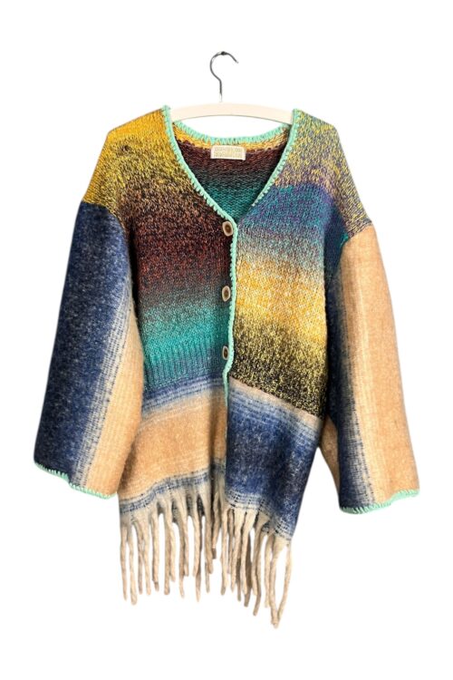 Upcycled Gradient Knit Cardigan Fringe Edge