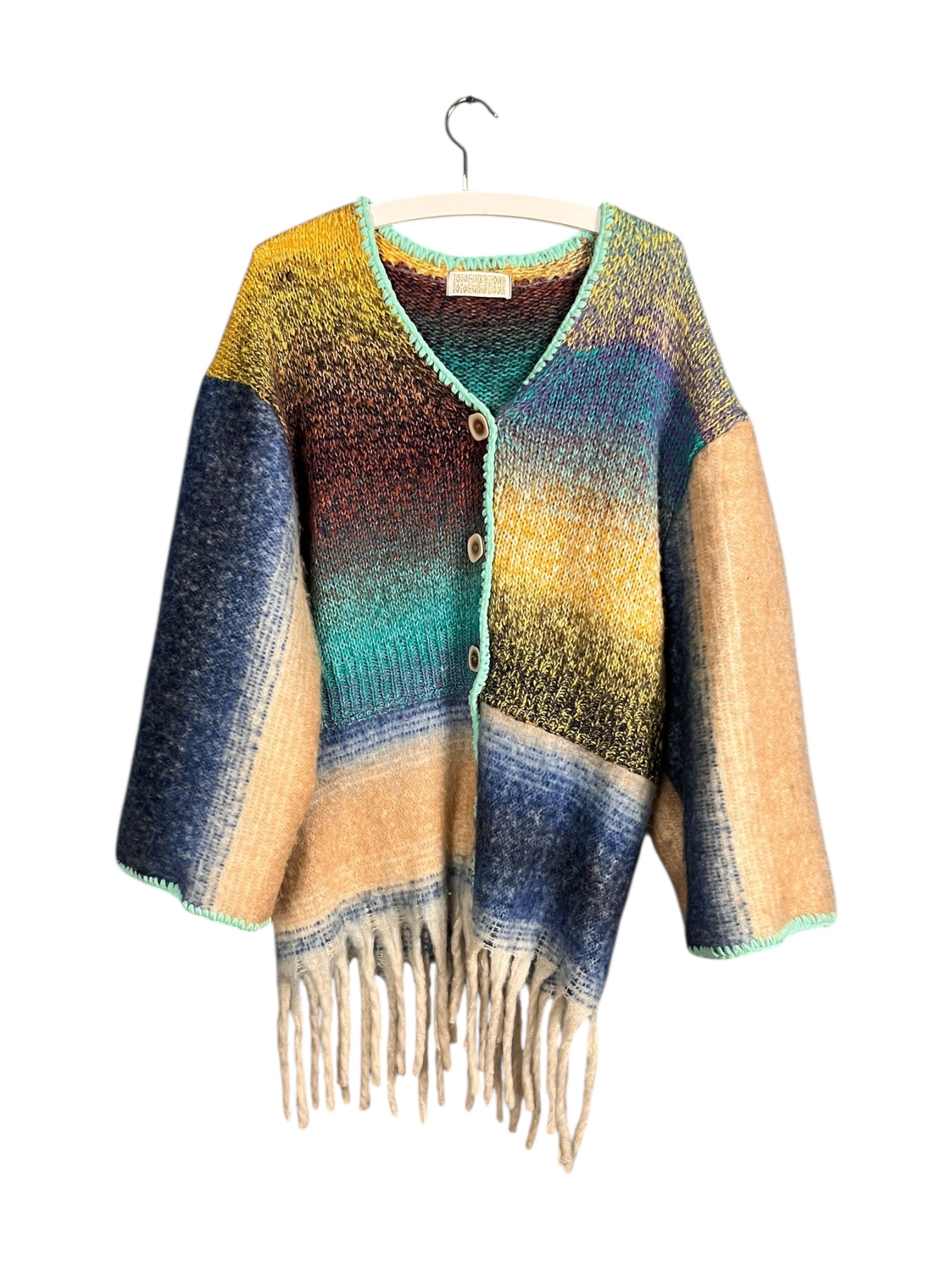 Upcycled Gradient Knit Cardigan Fringe Edge Upcycled Gradient Knit Cardigan Fringe Edge