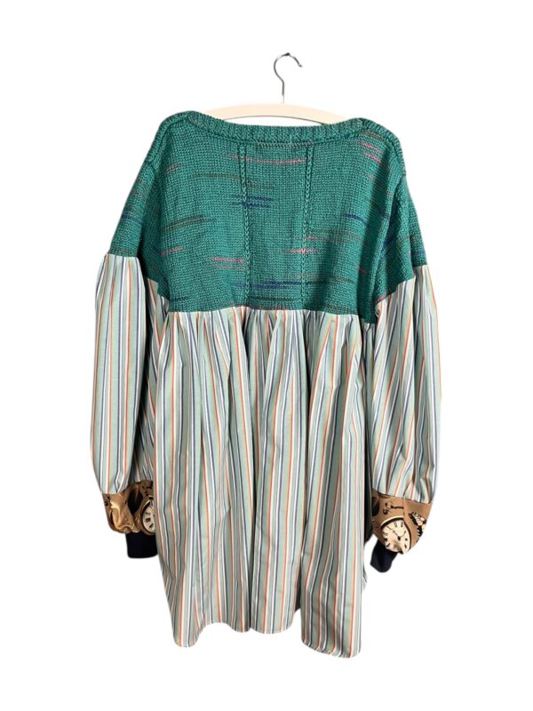 Green Knit Striped Ruffle Top