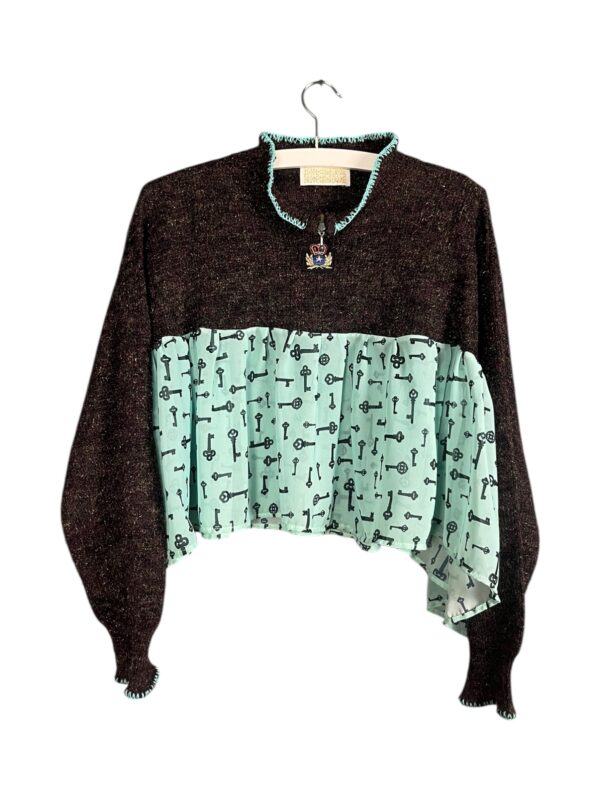 Key Print Cropped Sweater in Mint and Black Key Print Cropped Sweater in Mint and Black