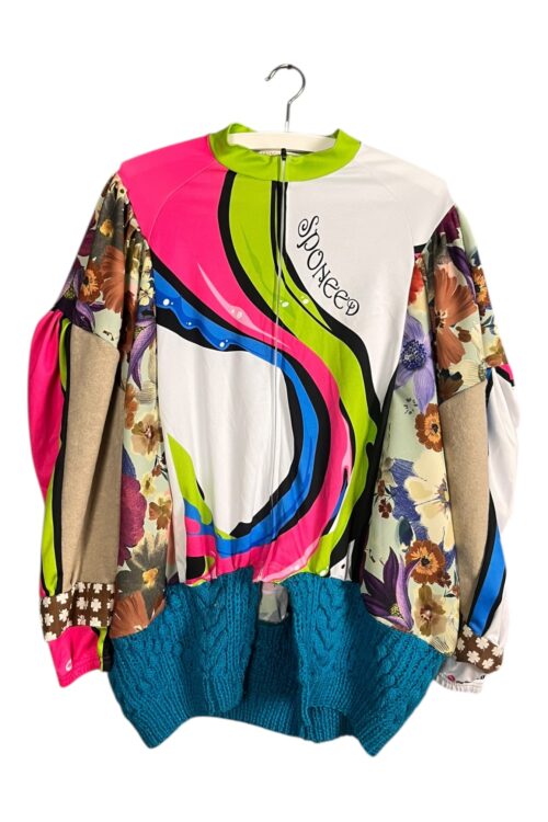 Upcycled Sportswear Jacket with Floral and Crochet Details Upcycled Sportswear Jacket with Floral and Crochet Details