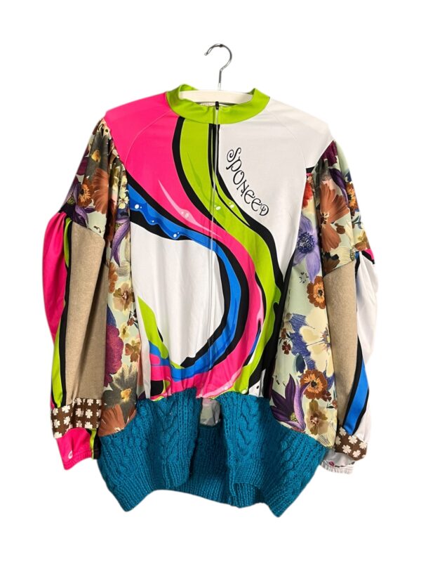 Upcycled Sportswear Jacket with Floral and Crochet Details Upcycled Sportswear Jacket with Floral and Crochet Details