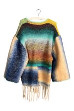 Upcycled Gradient Knit Cardigan Fringe Edge Upcycled Gradient Knit Cardigan Fringe Edge