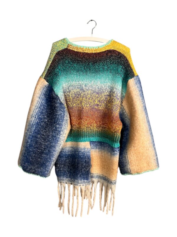 Upcycled Gradient Knit Cardigan Fringe Edge Upcycled Gradient Knit Cardigan Fringe Edge