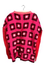 Red Pink Crochet Pullover with Folk Circle