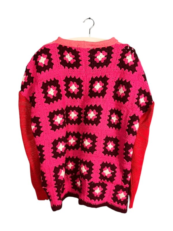 Red Pink Crochet Pullover with Folk Circle