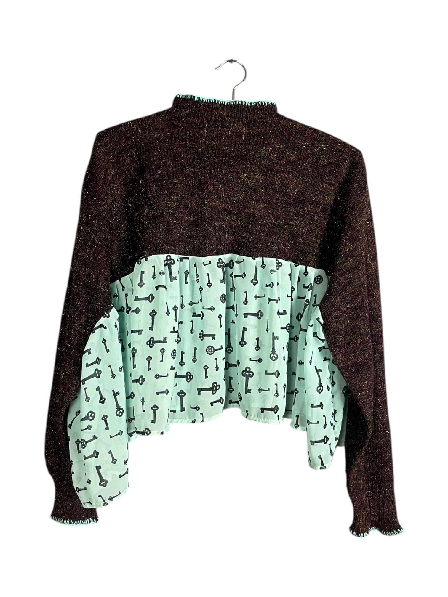 Key Print Cropped Sweater in Mint and Black Key Print Cropped Sweater in Mint and Black