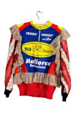 Upcycled Cycling Jersey Sweater Red Blue Ruffles
