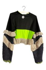 Neon Green and Black Sports Top with Mesh Ruffles Neon Green and Black Sports Top with Mesh Ruffles