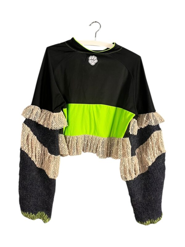 Neon Green and Black Sports Top with Mesh Ruffles Neon Green and Black Sports Top with Mesh Ruffles
