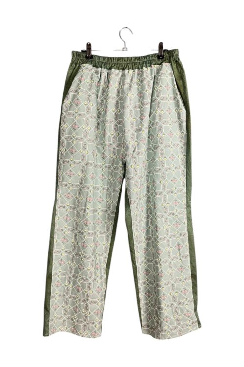 Sage Floral Grid Cotton Pants with Green Back