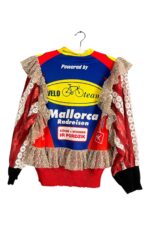 Upcycled Cycling Jersey Sweater Red Blue Ruffles