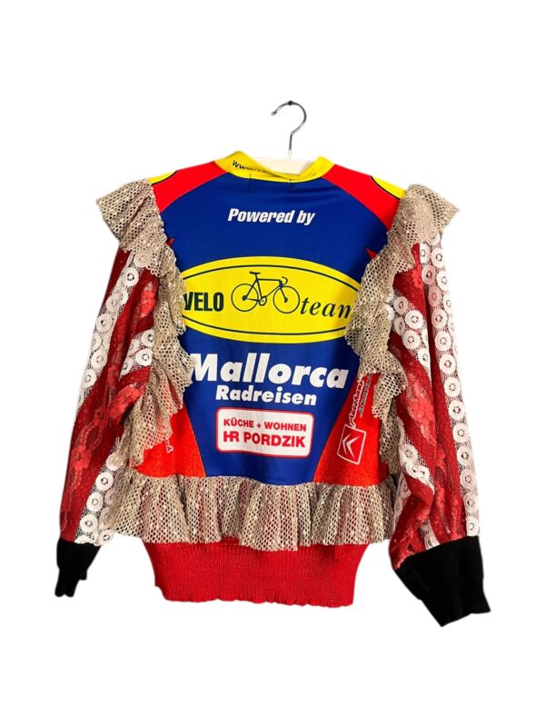 Upcycled Cycling Jersey Sweater Red Blue Ruffles