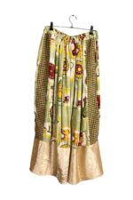 Green Vintage Print Pants with Satin Hem Green Vintage Print Pants with Satin Hem