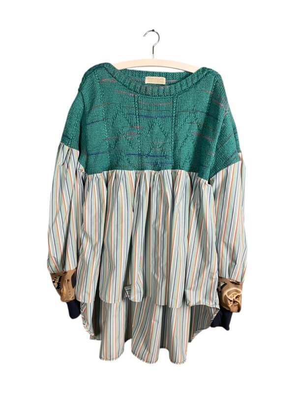 Green Knit Striped Ruffle Top