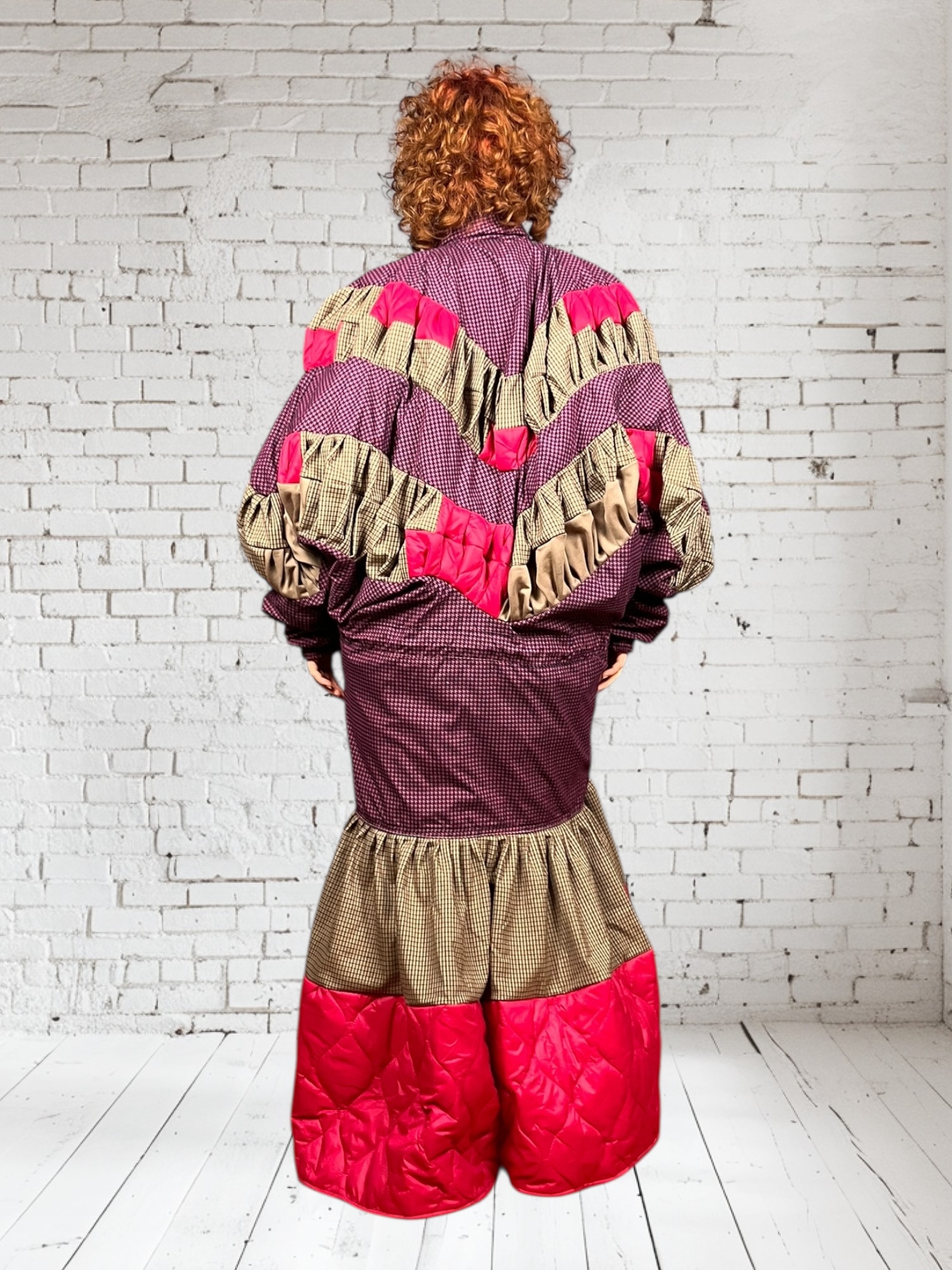 Magenta Check Patchwork Coat Jacket Magenta Check Patchwork Coat Jacket