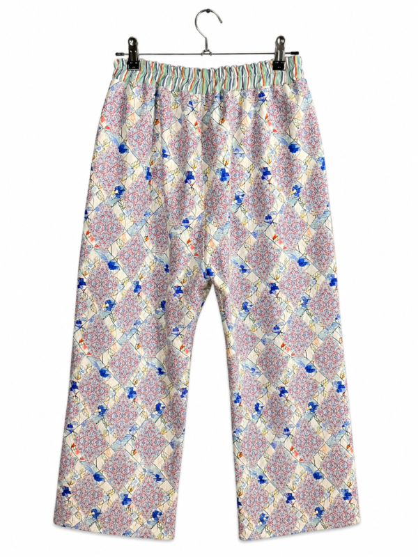 Printed Cotton Pants in Pale Blue Mosaic