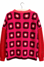 Red Pink Crochet Pullover with Folk Circle