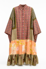 Patchwork Shirt Dress in Coral Plaid Patchwork Shirt Dress in Coral Plaid