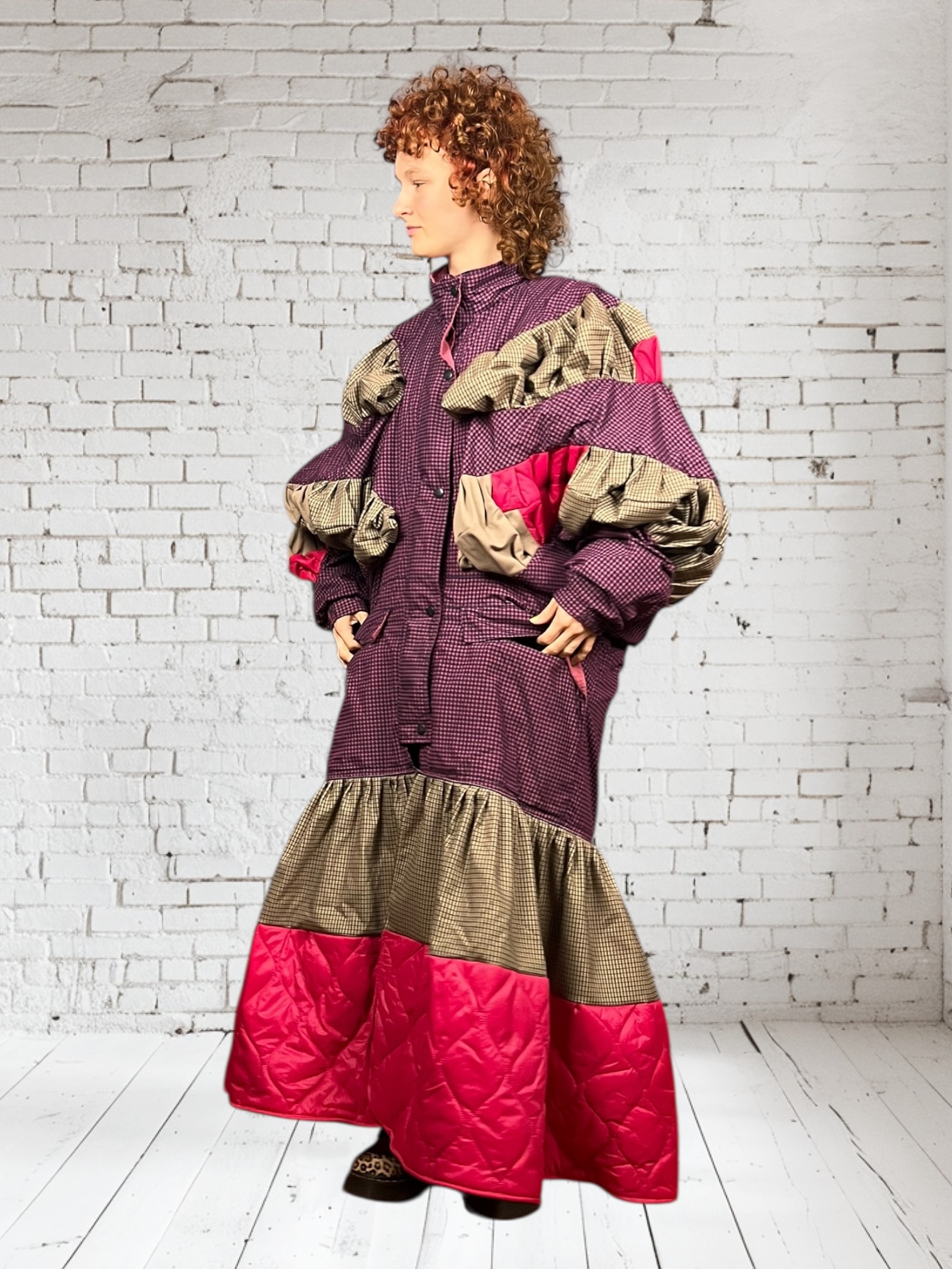 Magenta Check Patchwork Coat Jacket Magenta Check Patchwork Coat Jacket