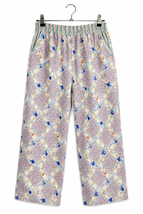Printed Cotton Pants in Pale Blue Mosaic