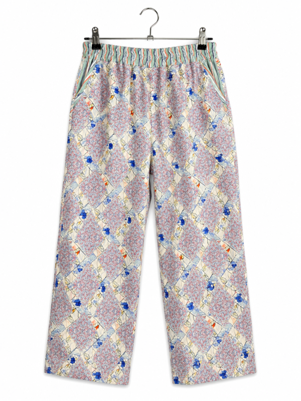 Printed Cotton Pants in Pale Blue Mosaic