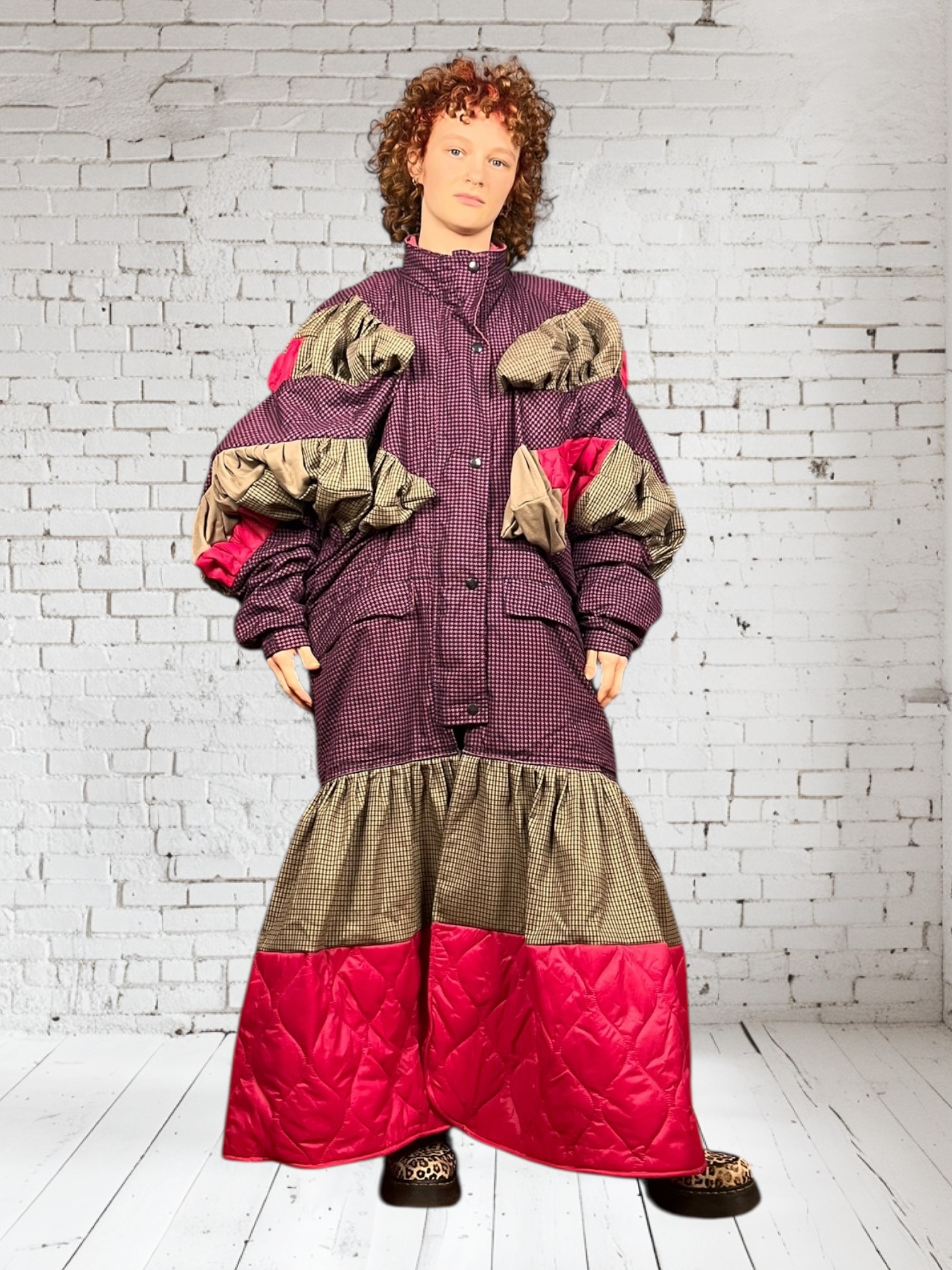 Magenta Check Patchwork Coat Jacket Magenta Check Patchwork Coat Jacket