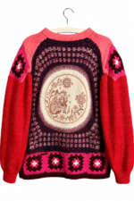 Red Pink Crochet Pullover with Folk Circle