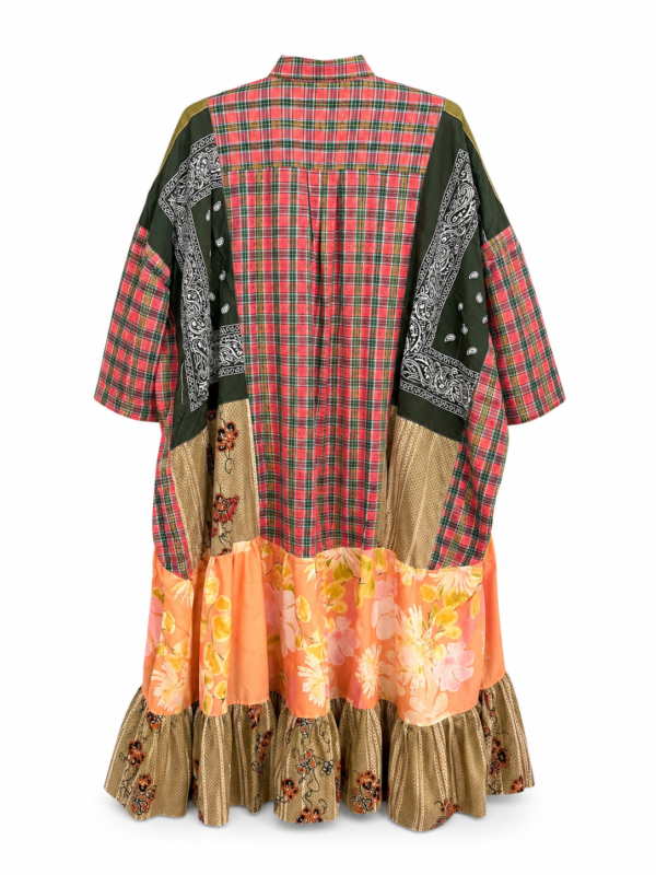 Patchwork Shirt Dress in Coral Plaid Patchwork Shirt Dress in Coral Plaid