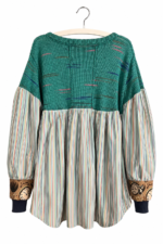Green Knit Striped Ruffle Top