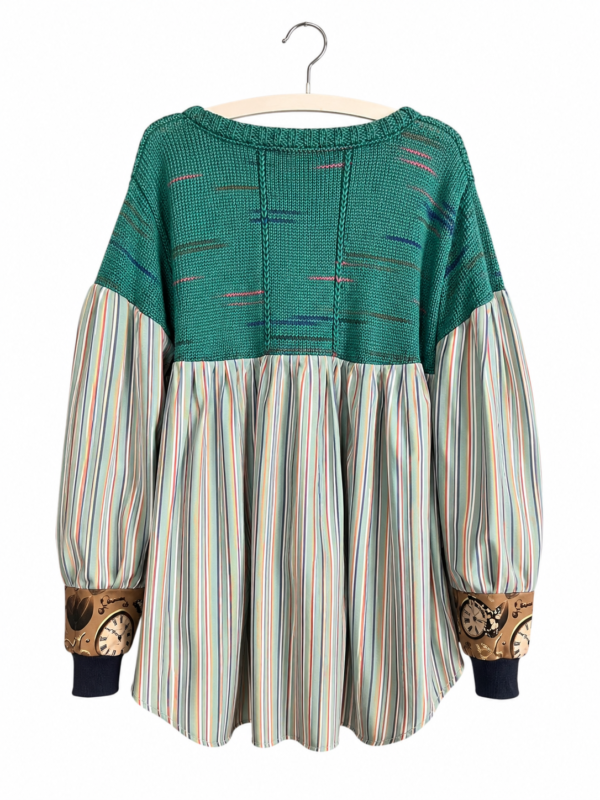 Green Knit Striped Ruffle Top