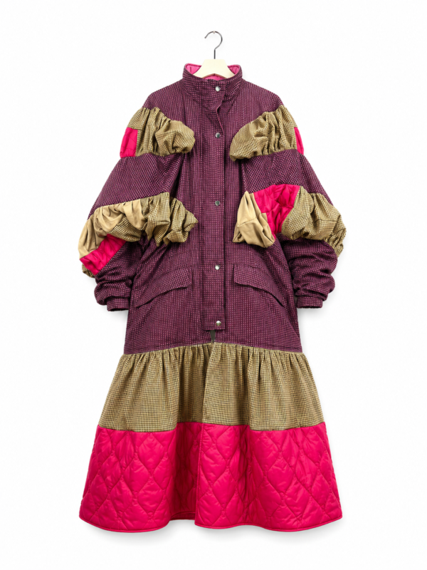 Magenta Check Patchwork Coat Jacket Magenta Check Patchwork Coat Jacket