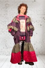 Magenta Check Patchwork Coat Jacket Magenta Check Patchwork Coat Jacket