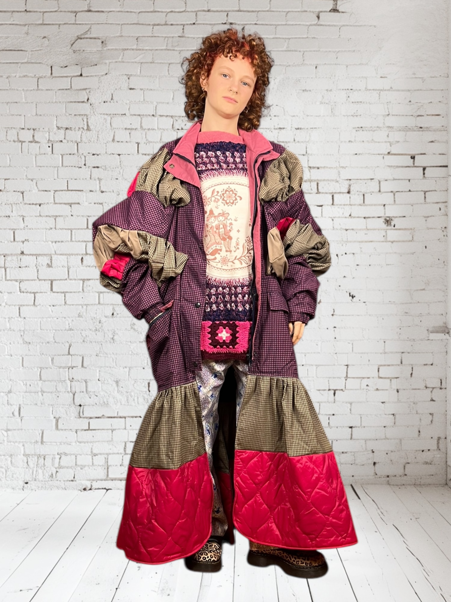 Magenta Check Patchwork Coat Jacket Magenta Check Patchwork Coat Jacket
