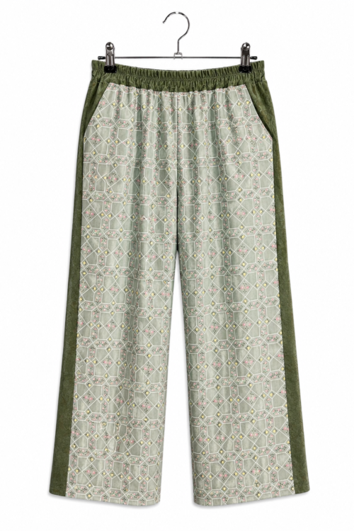 Sage Floral Grid Cotton Pants with Green Back
