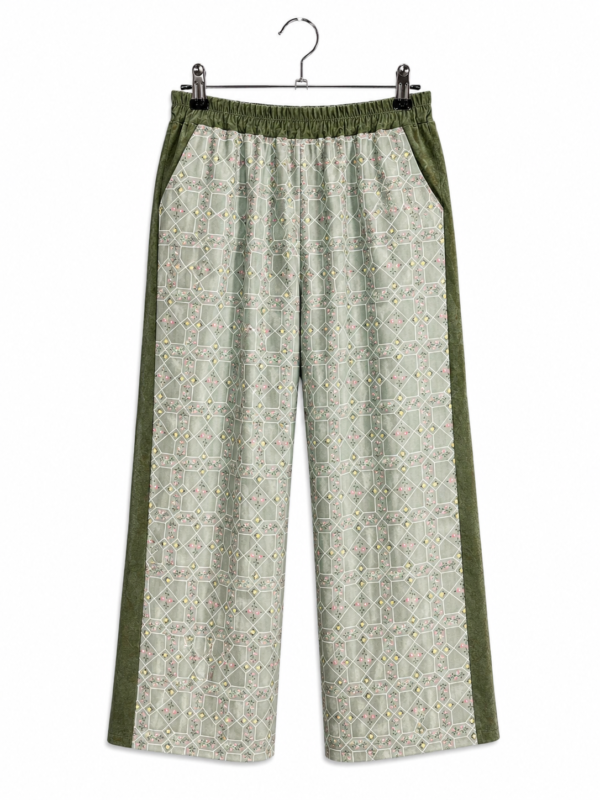 Sage Floral Grid Cotton Pants with Green Back