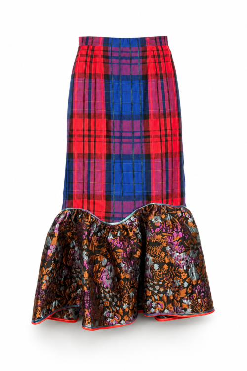 Electric Tartan Floral Ruffle Skirt Electric Tartan Floral Ruffle Skirt
