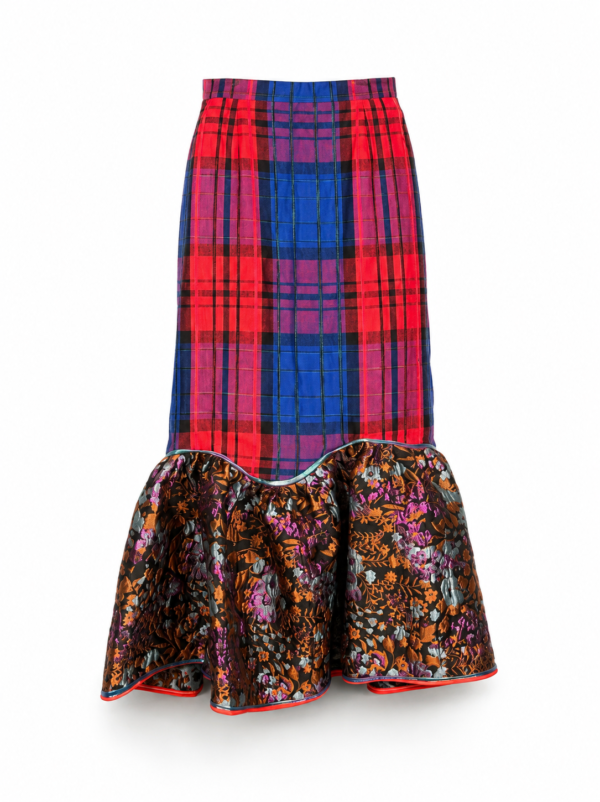 Electric Tartan Floral Ruffle Skirt