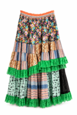 Emerald Floral Patchwork Ruffle Skirt