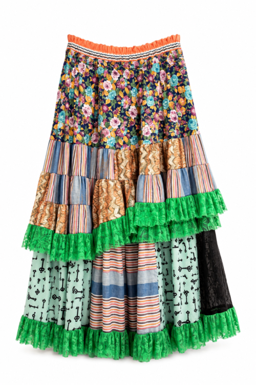 Emerald Floral Patchwork Ruffle Skirt Emerald Floral Patchwork Ruffle Skirt