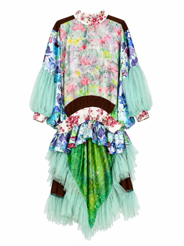 Mint Tulle Floral Collage Dress