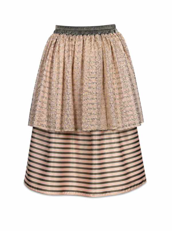 Blush Gold Brocade Layered Midi Skirt